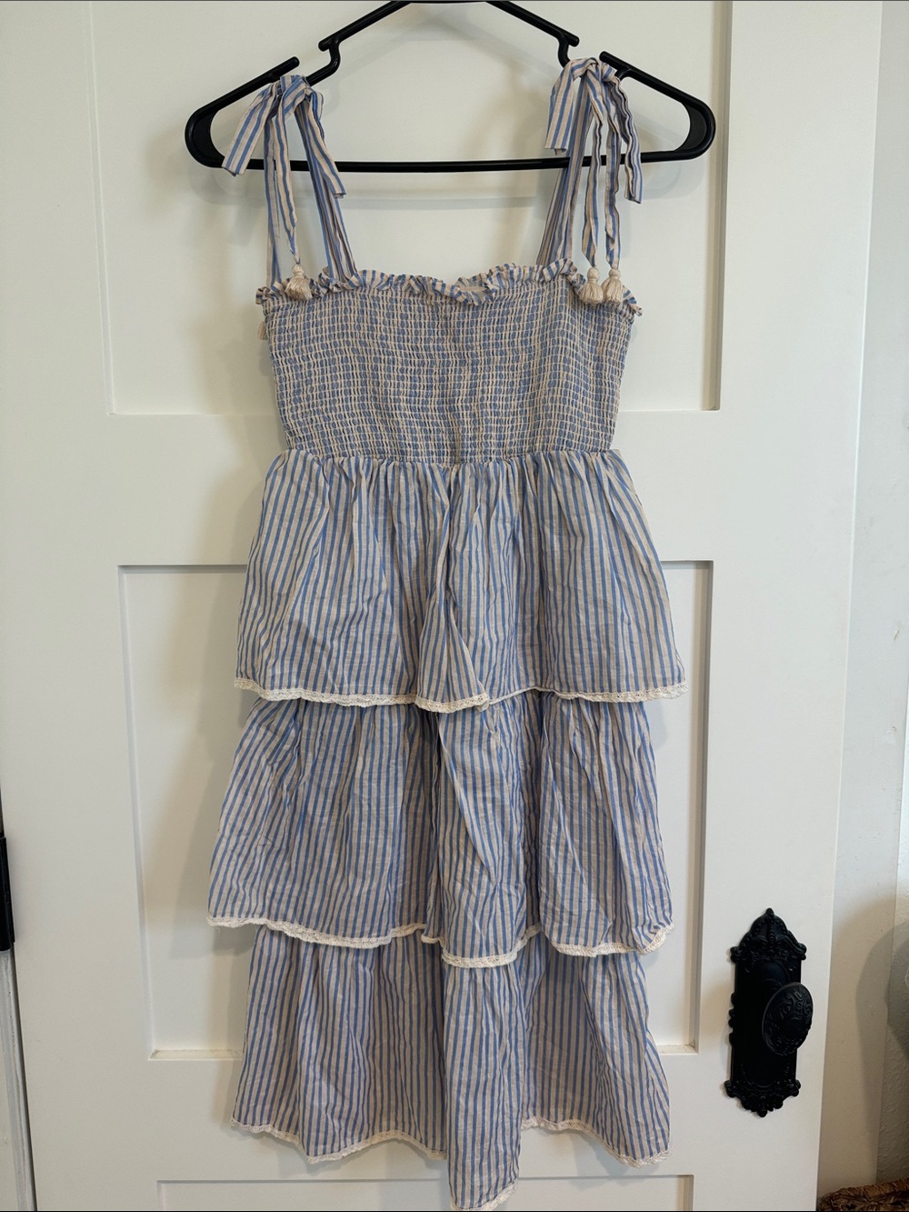 Zimmermann Blue and White Striped Tiered Sundress with Tie Straps